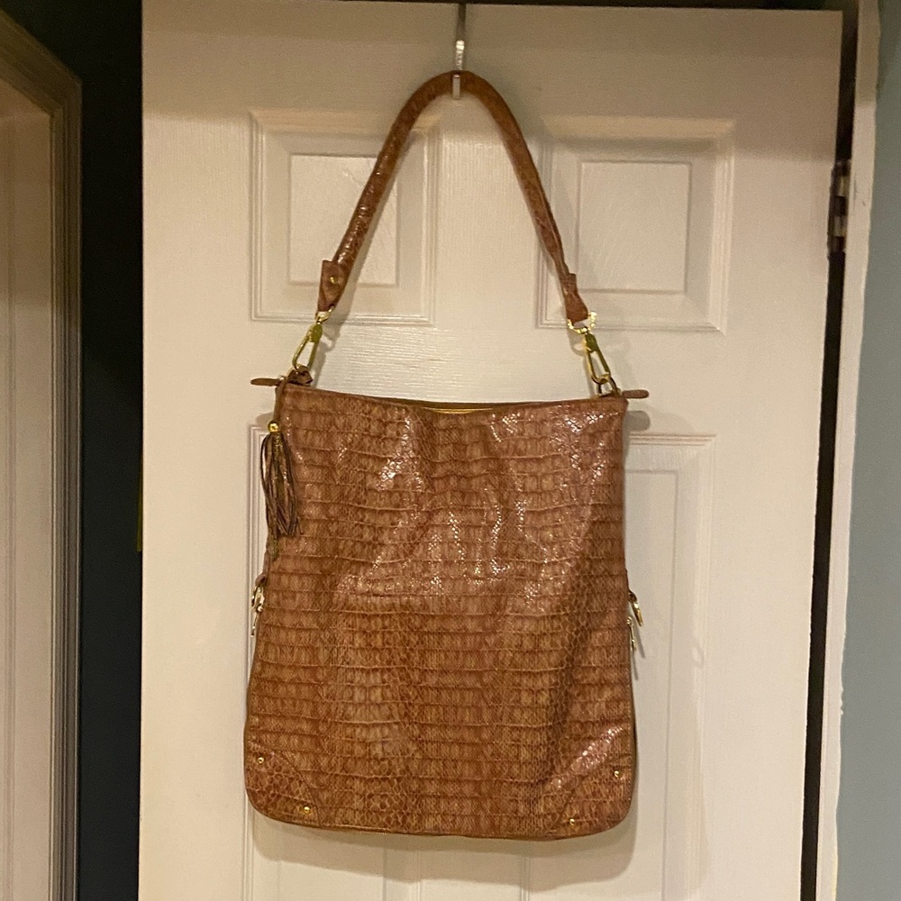 JM Elegant Brown Crocodile-Embossed Women's Bag 2 ways